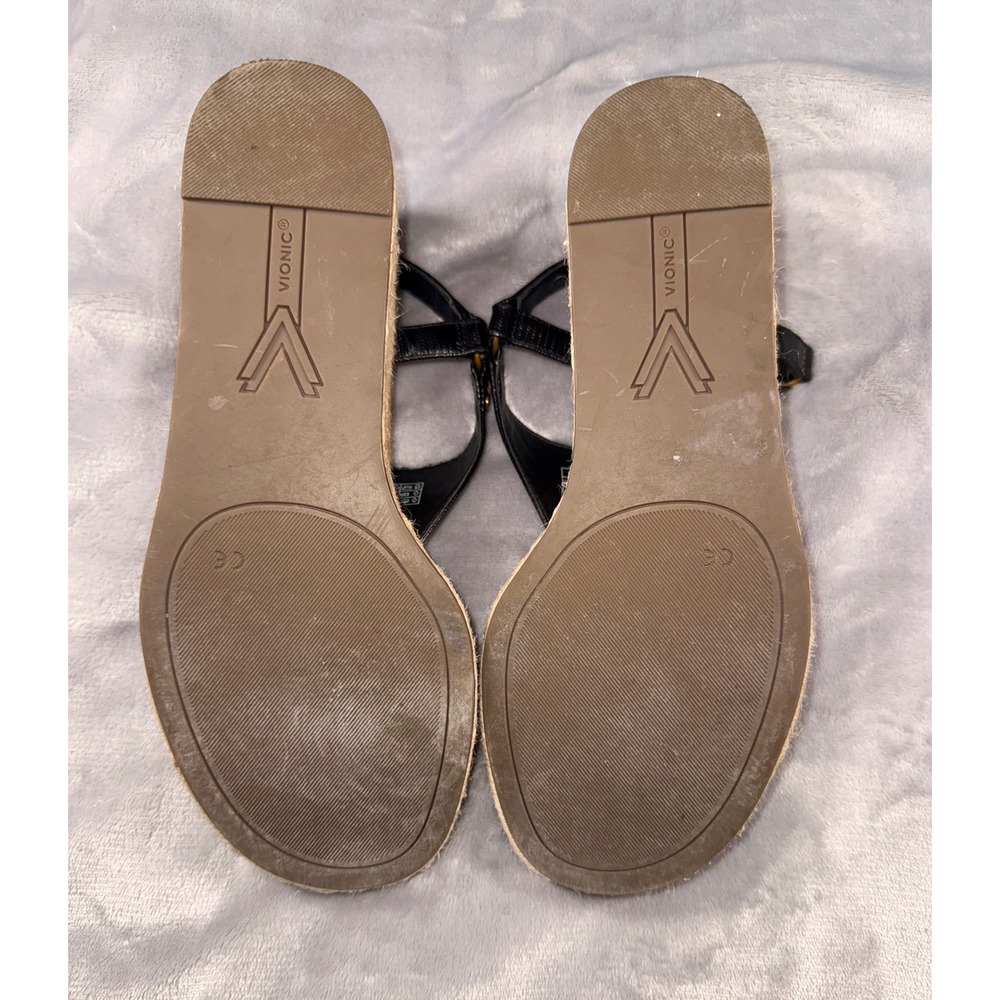 Vionic Wedge Black Leather Espadrille‎ Sandals Womens 10 - Picture 4 of 9